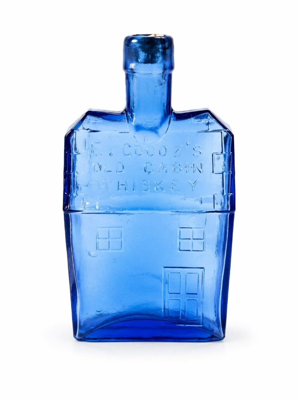 Decanter Bottle EC Booz's Old Cabin Whiskey Reproduction Cobalt Blue Bubble Glas